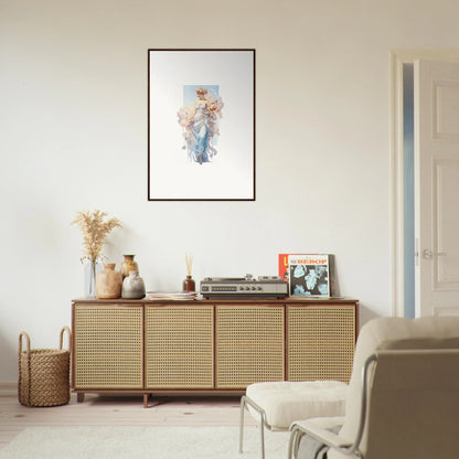 Wooden sideboard with cane doors and decor, perfect for your Ethereal Bouquet Waltz room decoration