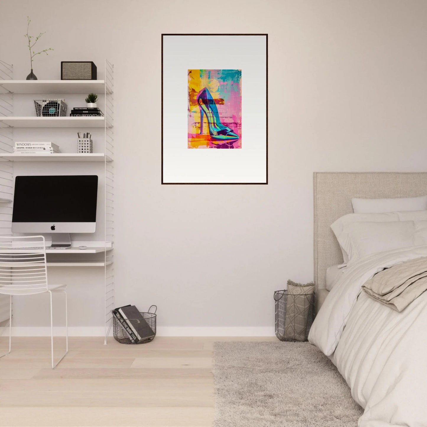 Colorful abstract artwork of a high-heeled shoe for Noir Reverie room decor