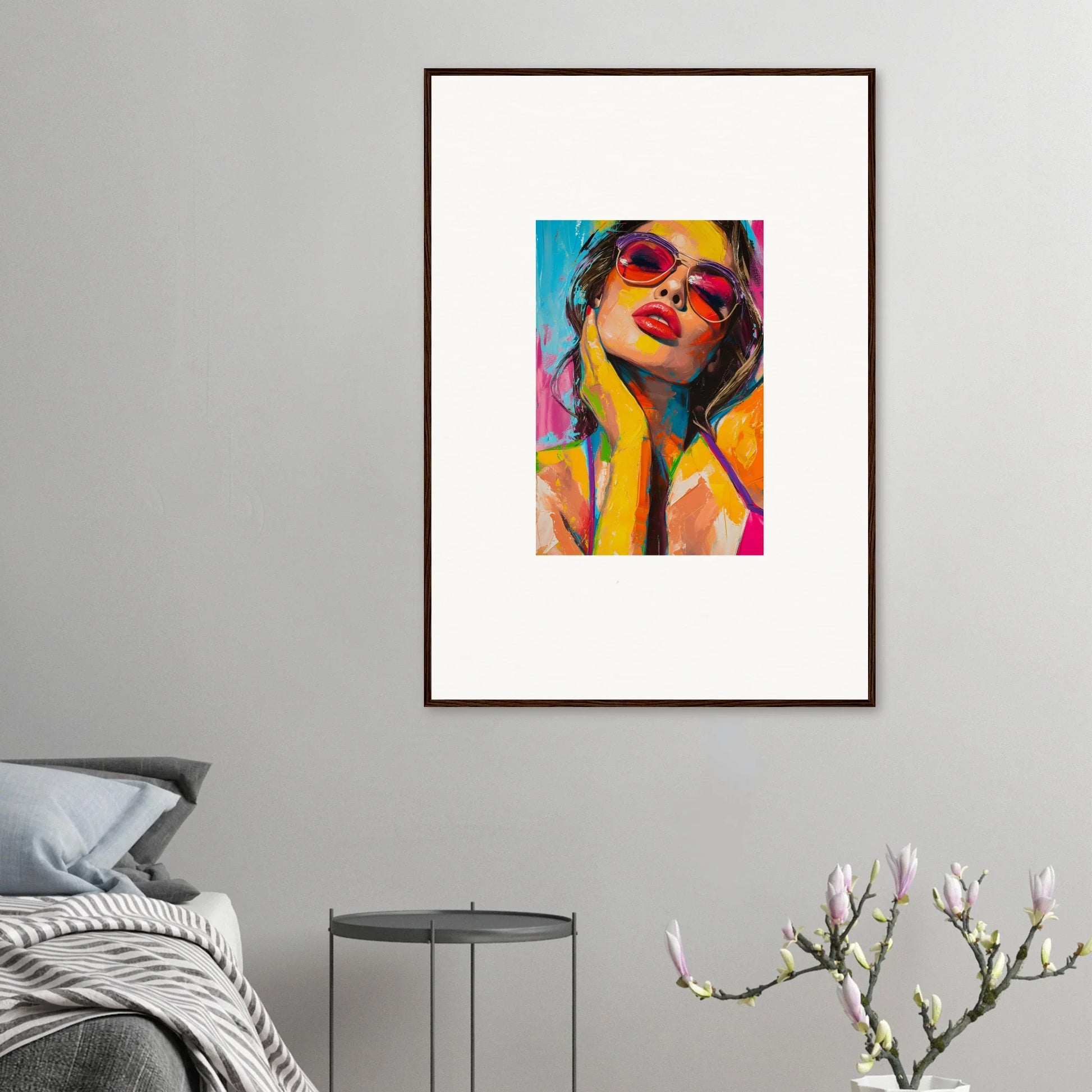 Colorful canvas print of a person in sunglasses, perfect for mind prism room decoration