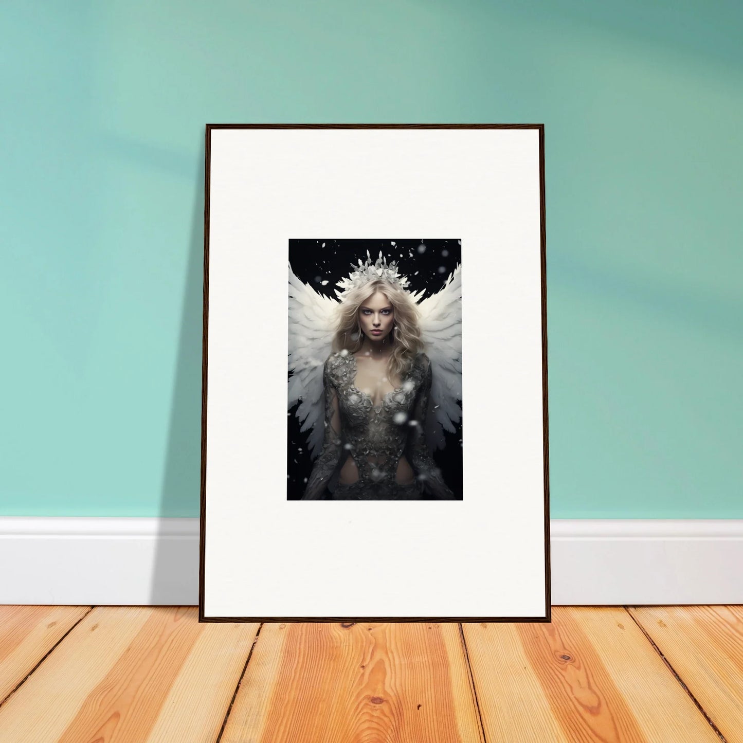 Framed canvas print of a feathery specter with wings for stylish room decoration