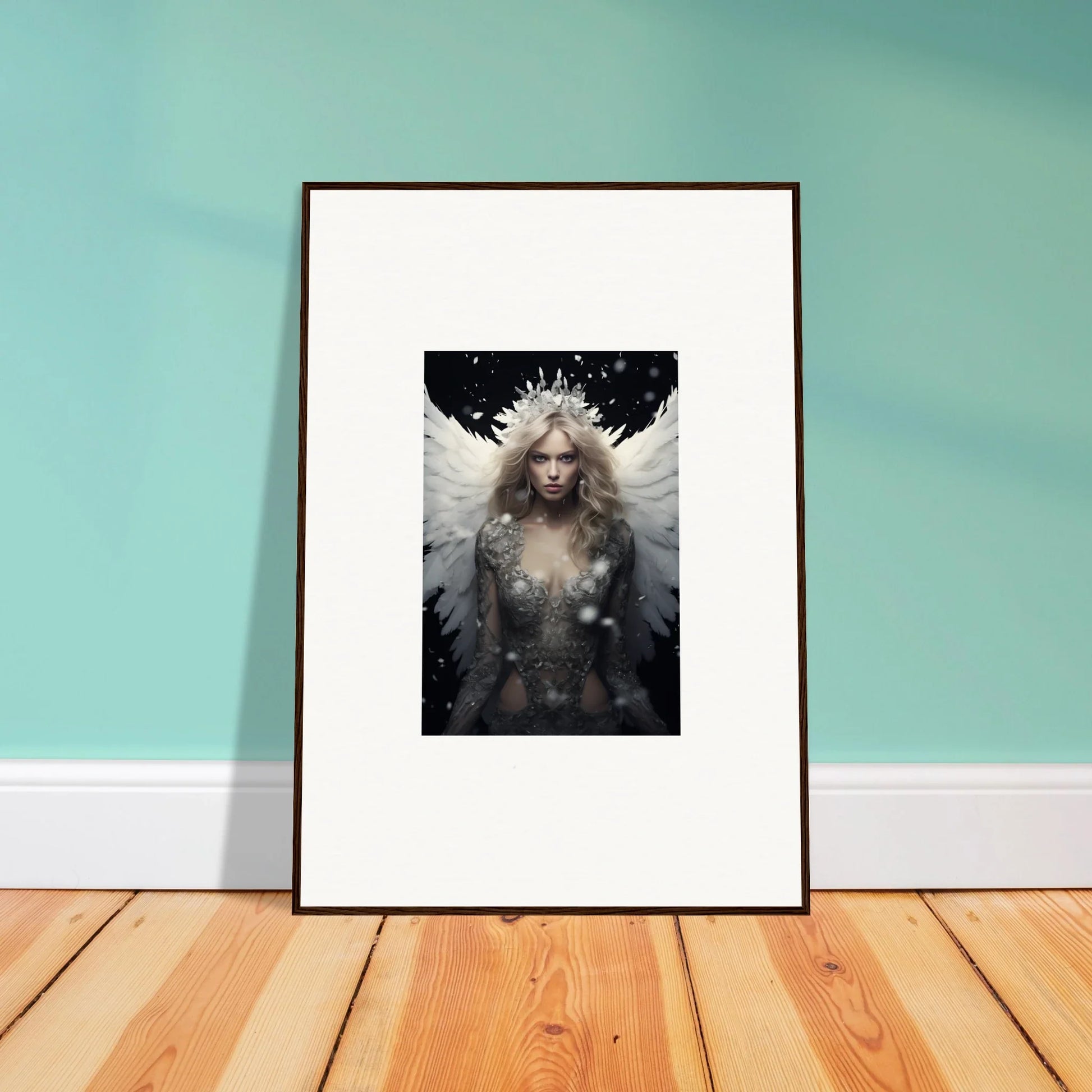 Framed canvas print of a feathery specter with wings for stylish room decoration