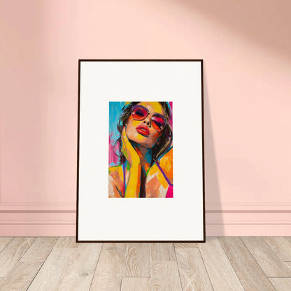 Framed colorful canvas print of a person in sunglasses, perfect for room decoration and mind prism vibes