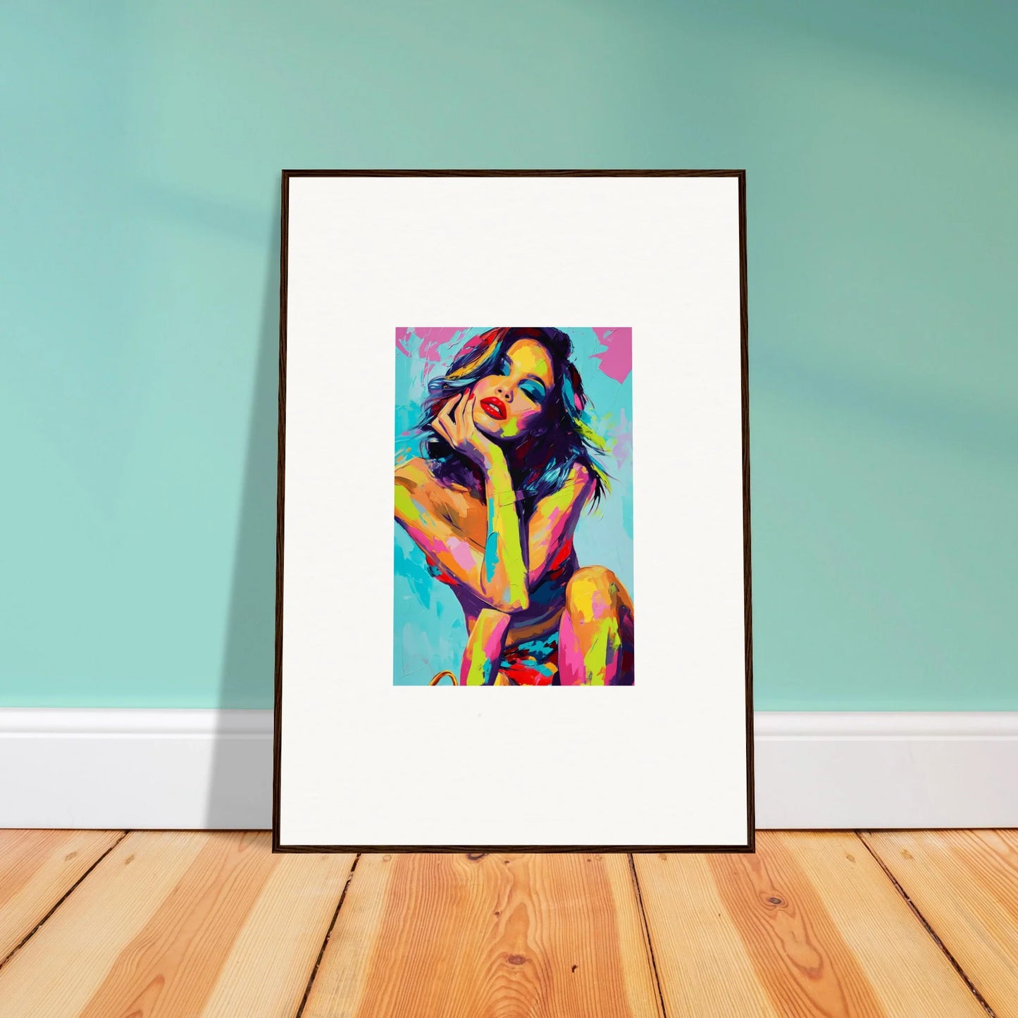 Framed colorful pop art portrait of a woman perfect for your daydream muse room decoration