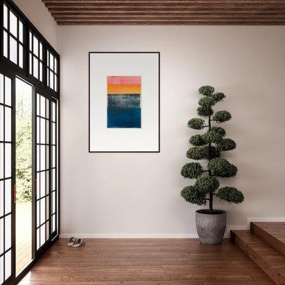 Abstract painting with orange, yellow, and deep blue frequencies perfect for room decoration