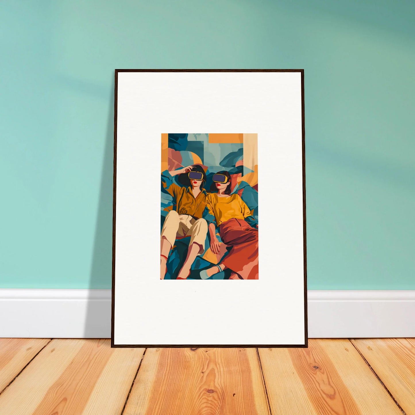 Colorful canvas print of Cosmic Lovers Reve in a vibrant, abstract room decoration