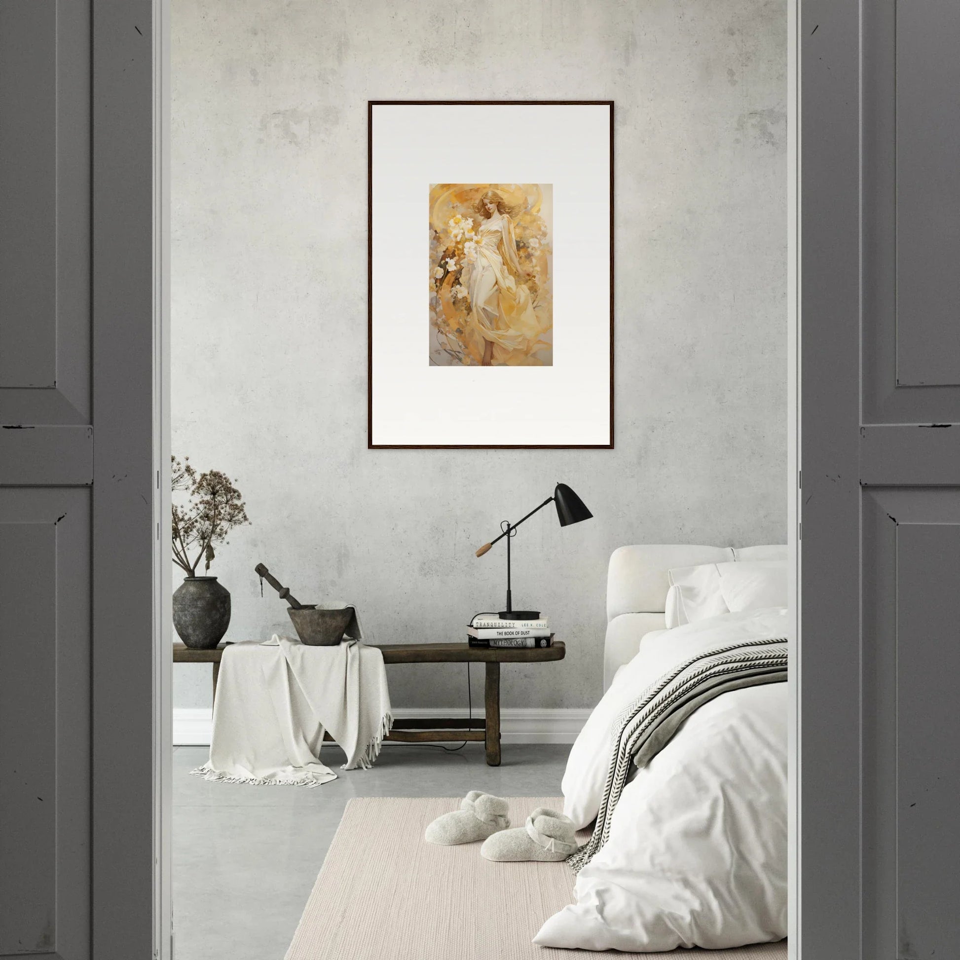 Framed canvas print of Golden Ethereal Symphony for stunning room decoration