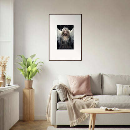 Framed black and white photo of a wet dog, perfect for Feathery Specter room decoration