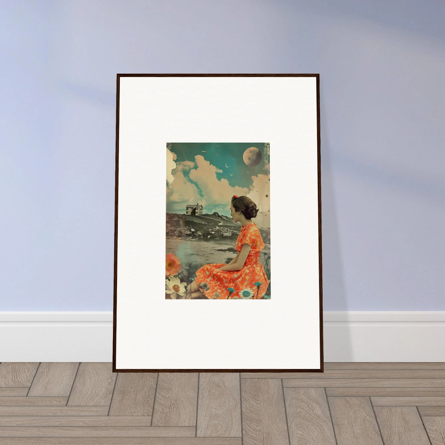 Surreal vintage-style collage canvas print for dreamy room decoration, Color Reverie