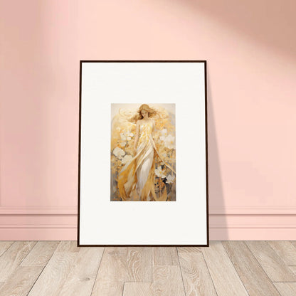 Framed canvas print of an ethereal female figure in golden robes for room decoration