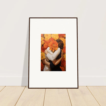 Framed canvas print of Euphoria Embrace with vibrant orange and yellow hues for room decoration