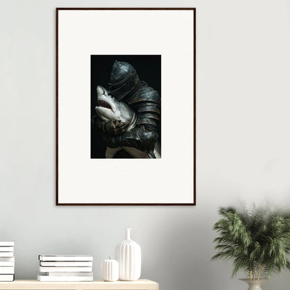 Framed black and white armor embrace, perfect for Shark Epiphany room decoration