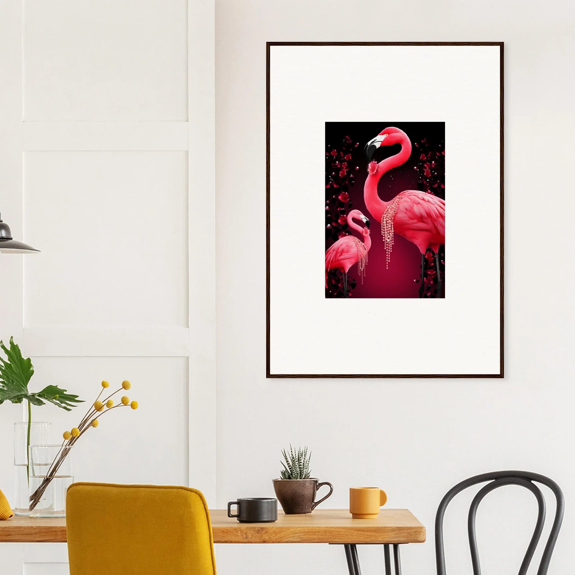 Vibrant pink flamingos canvas print for stylish room decoration wall art