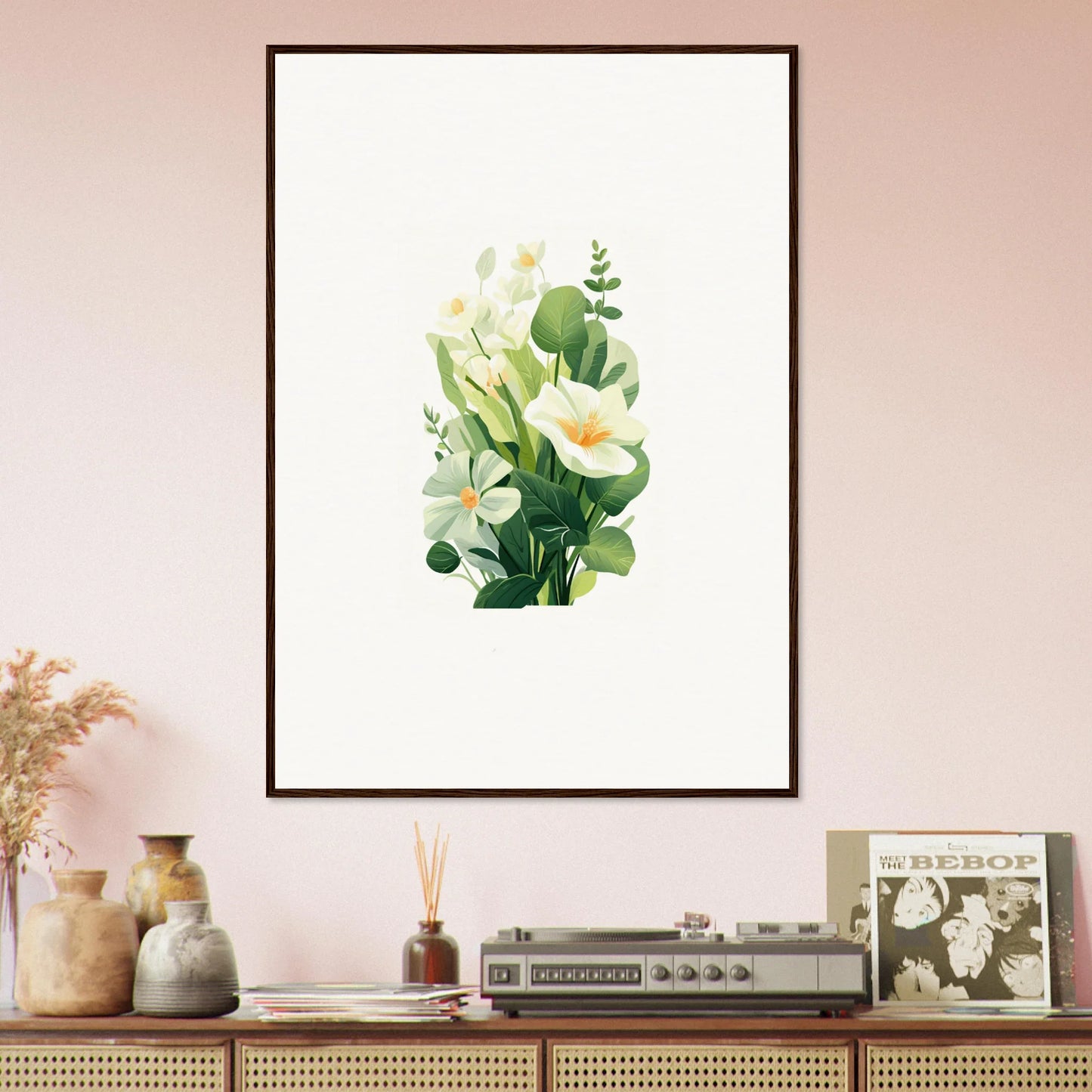 Framed watercolor floral canvas print for charming room decoration, Garden Whispers