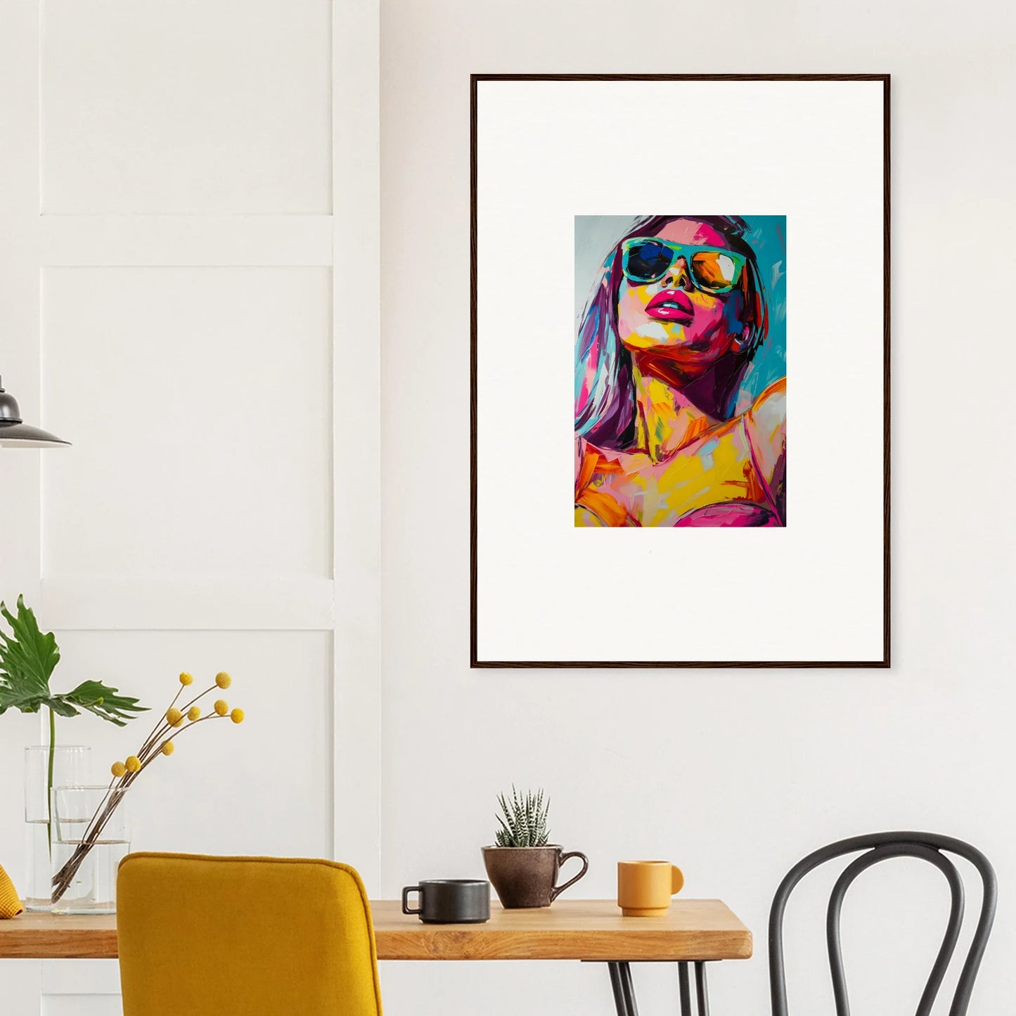 Framed colorful portrait with sunglasses for a stylish room decoration canvas print