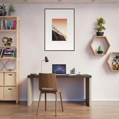 Cozy home office setup featuring canvas print wall art and stylish room decoration