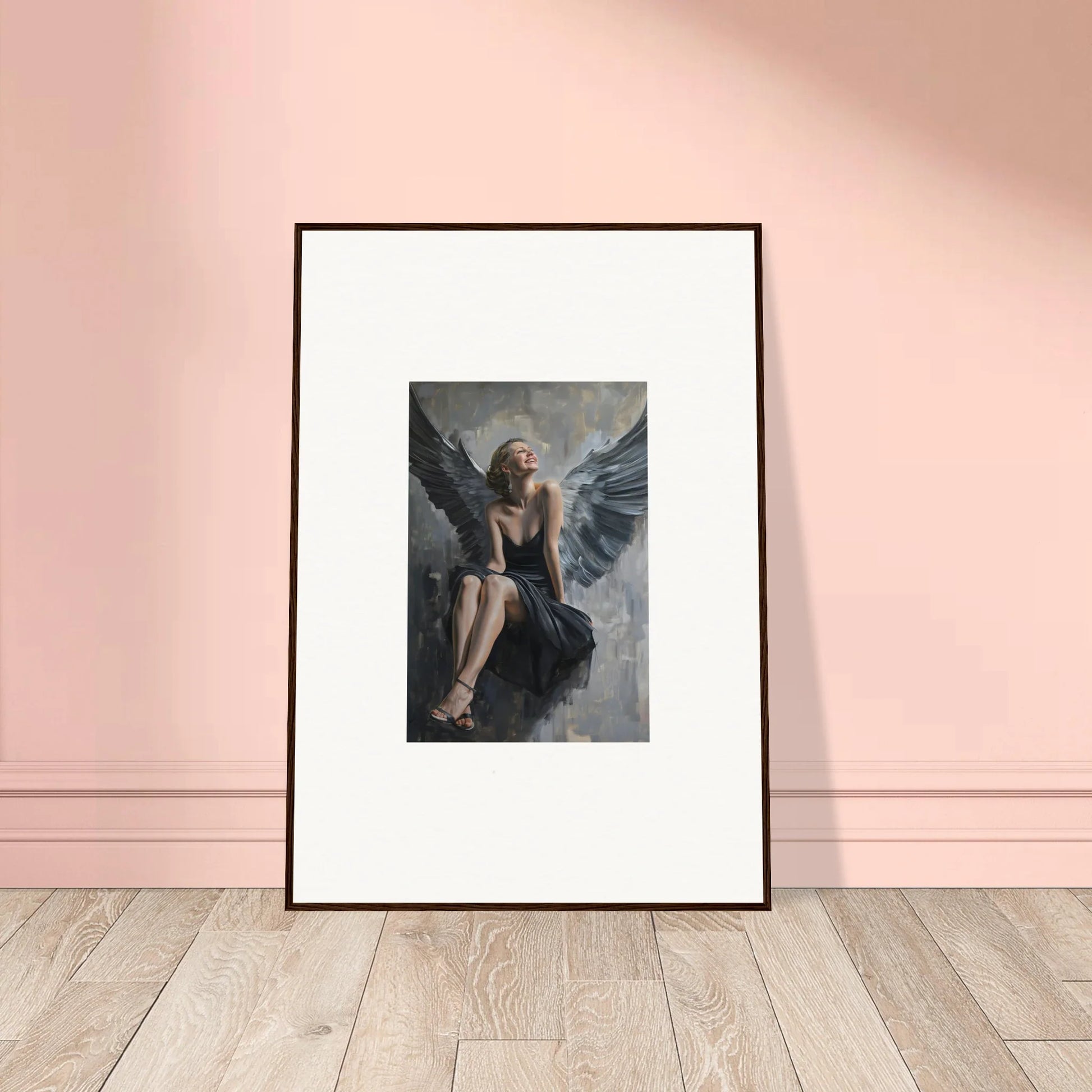 Framed canvas print of a winged figure for a dreamy room decoration with Reverie Willkommen