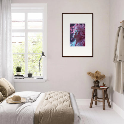 Framed purple and blue canvas print of Sakura Dreams for stylish room decoration