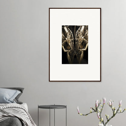 Framed black and white insect head canvas print for unique room decoration, Machine Dreams vibe