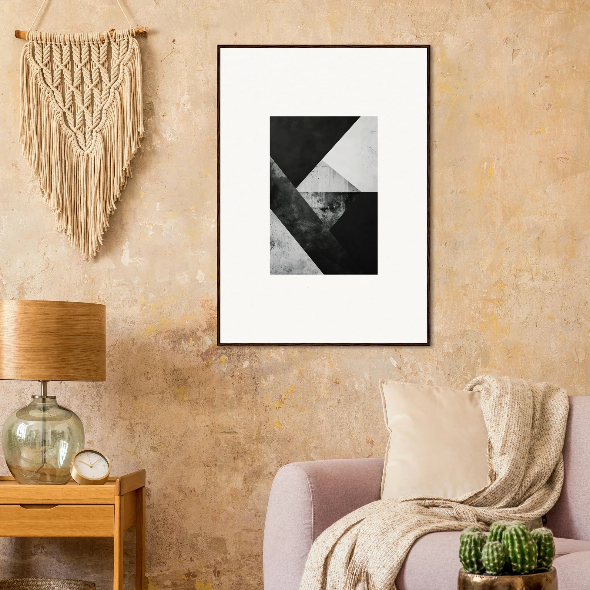 Framed black and white geometric abstract wall art for cool room decoration