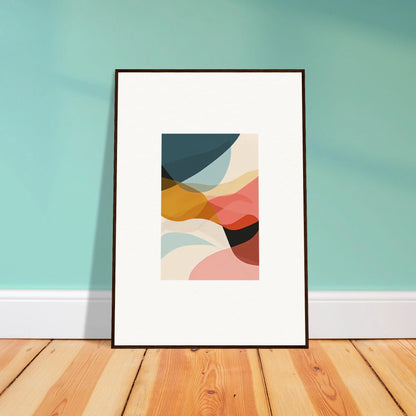 Framed abstract wall art with curved shapes in muted colors for chic room decoration