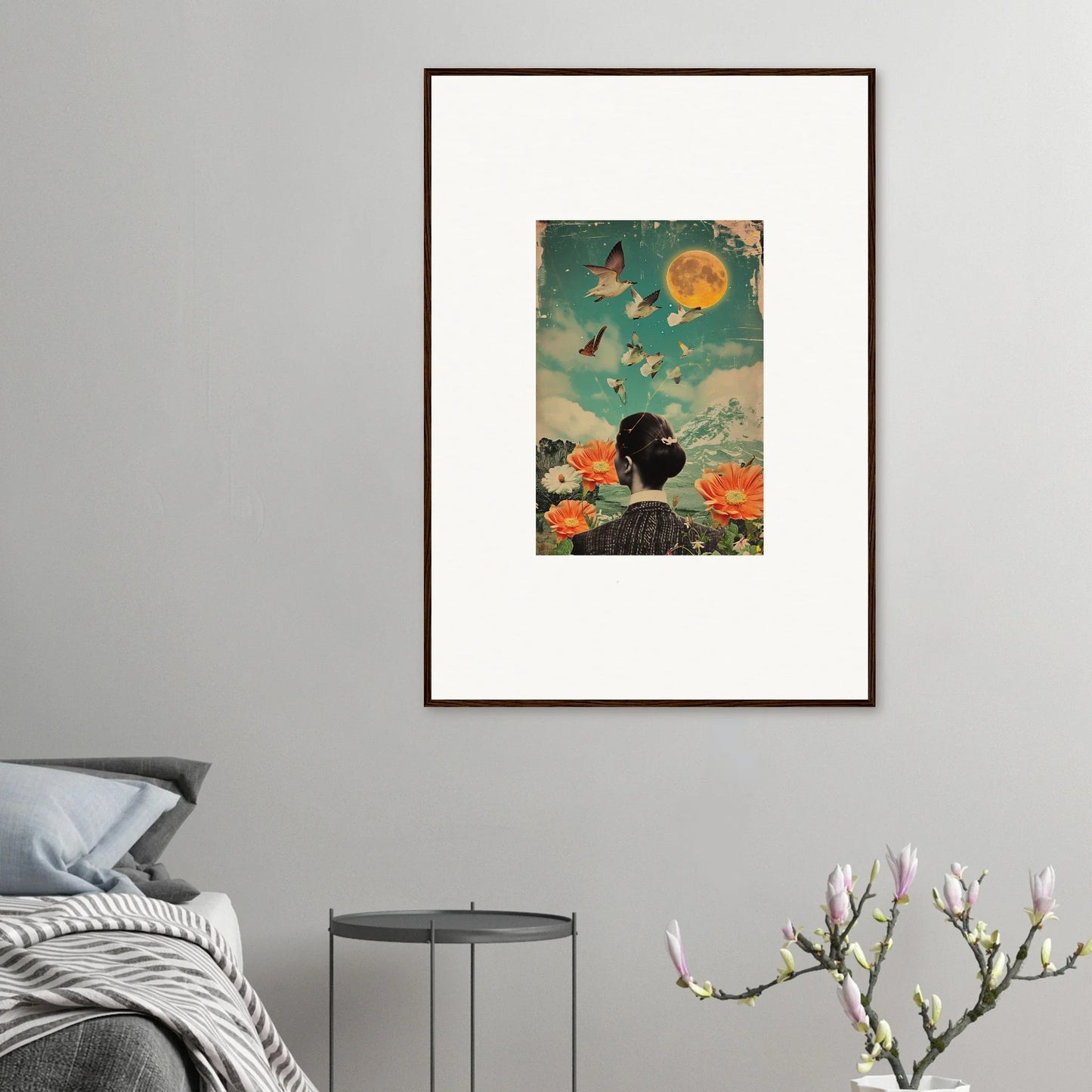 Framed canvas print of Lunar Bloom Reverie, featuring a surreal moonlit scene