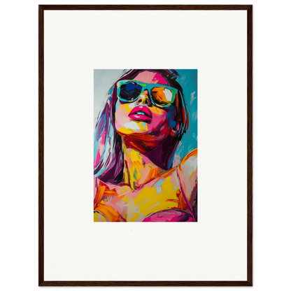 Colorful canvas print of a woman in sunglasses for a stylish room decoration