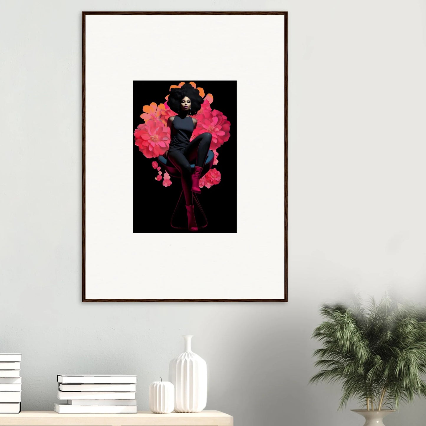 Framed canvas print of Equinox Sovereign with vibrant pink smoke for trendy room decoration