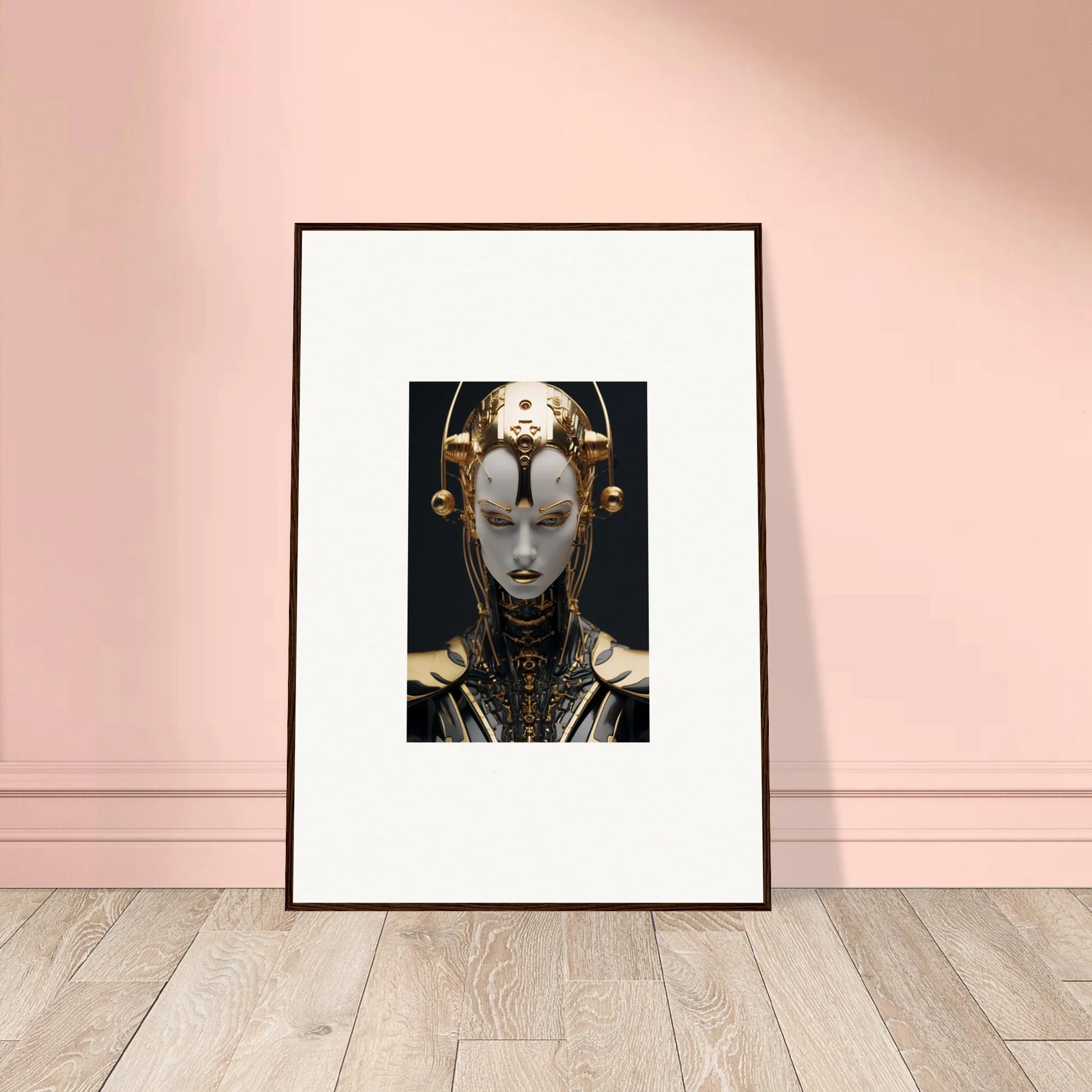 Framed canvas print of a metallic humanoid in Kinetic Fulgrid Manifestation for room decoration