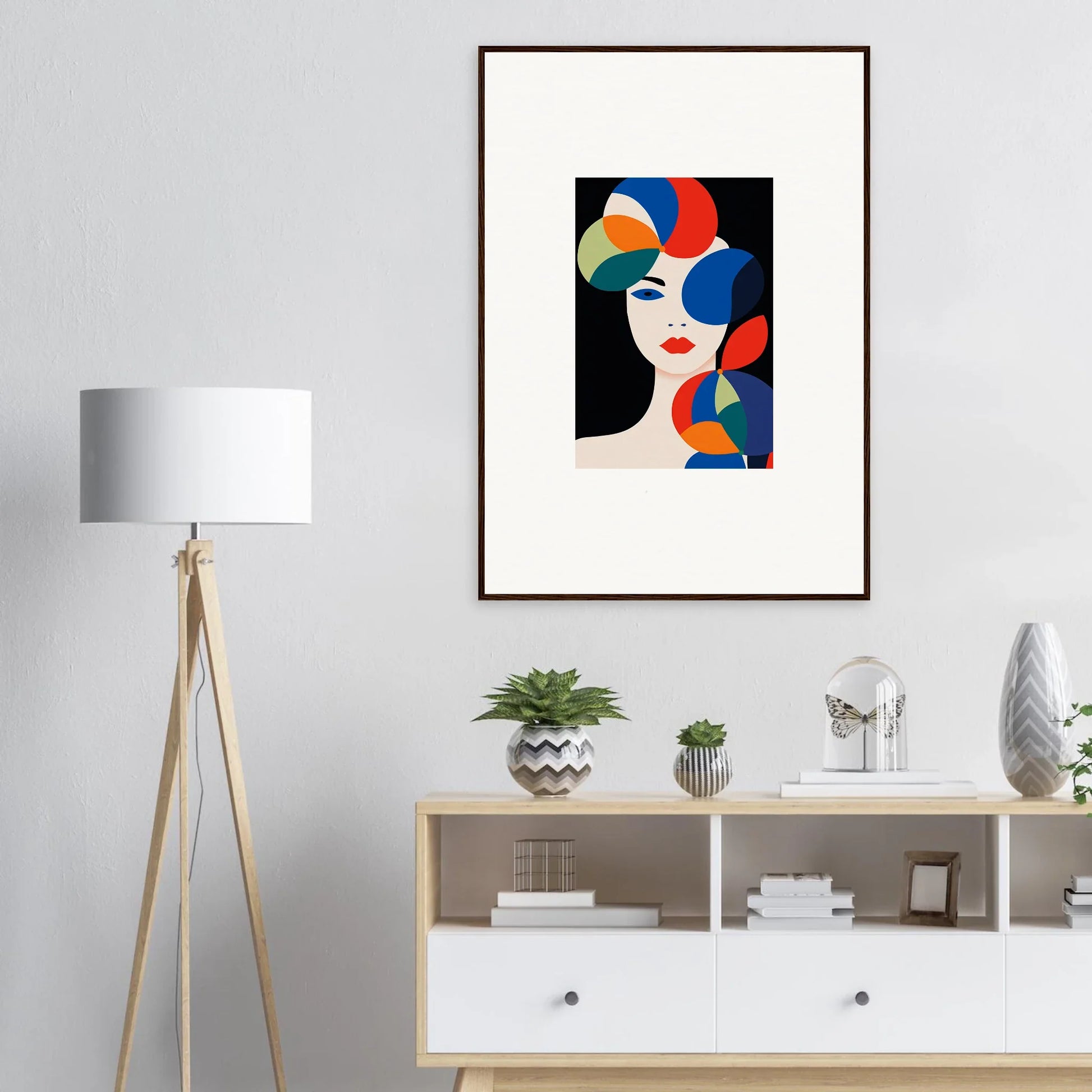 Colorful geometric abstract portrait canvas print for vibrant room decoration with Petal Echoes