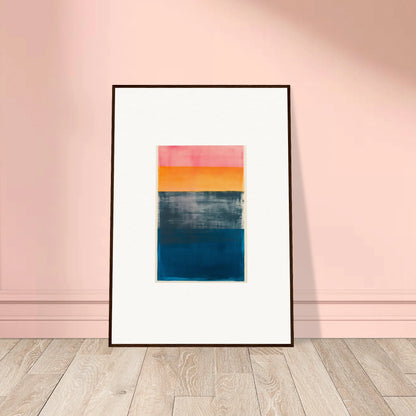 Framed abstract canvas print in pink, orange, gray, and blue frequencies for cool room decoration