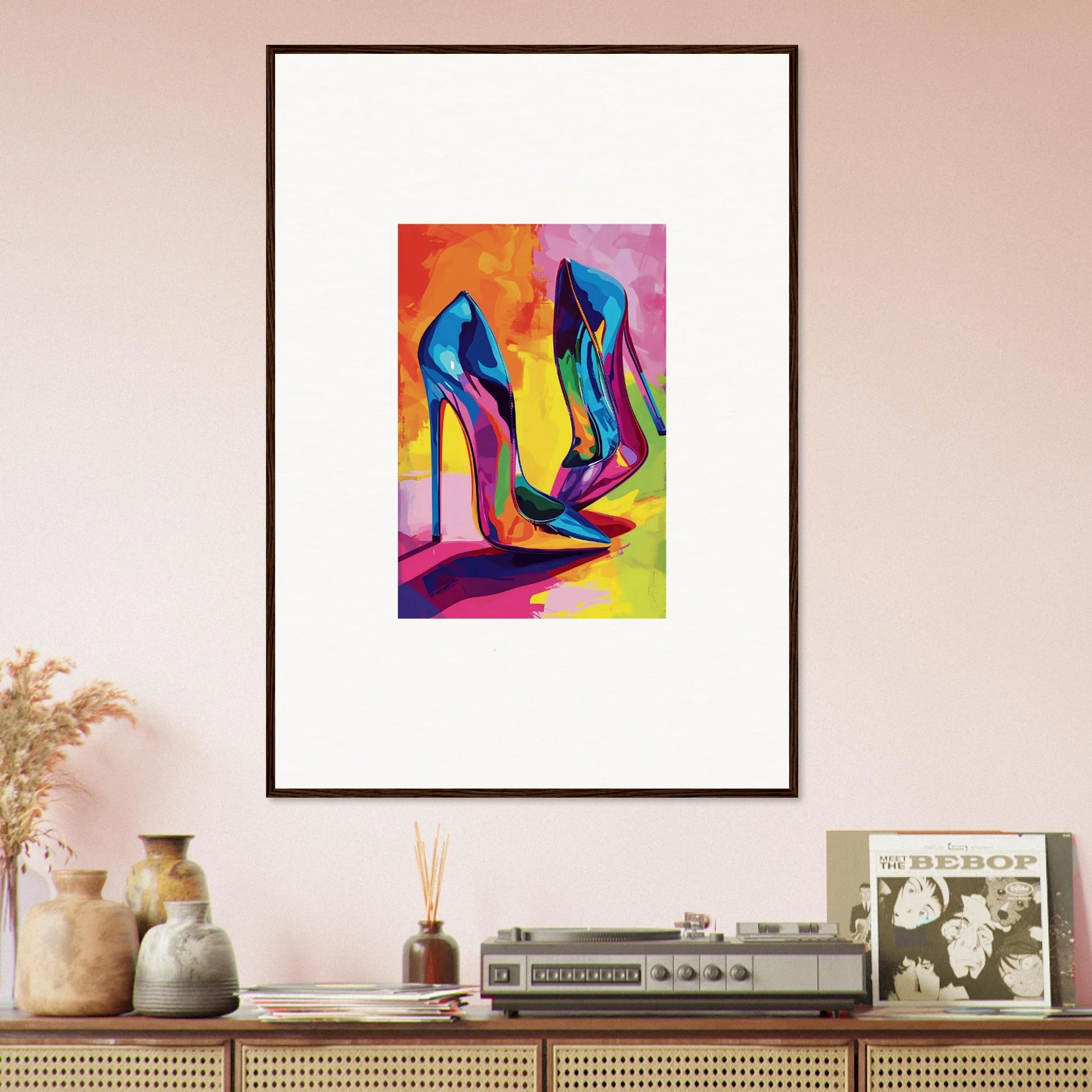 Colorful abstract canvas print of Eclipse Shoes for stylish room decoration