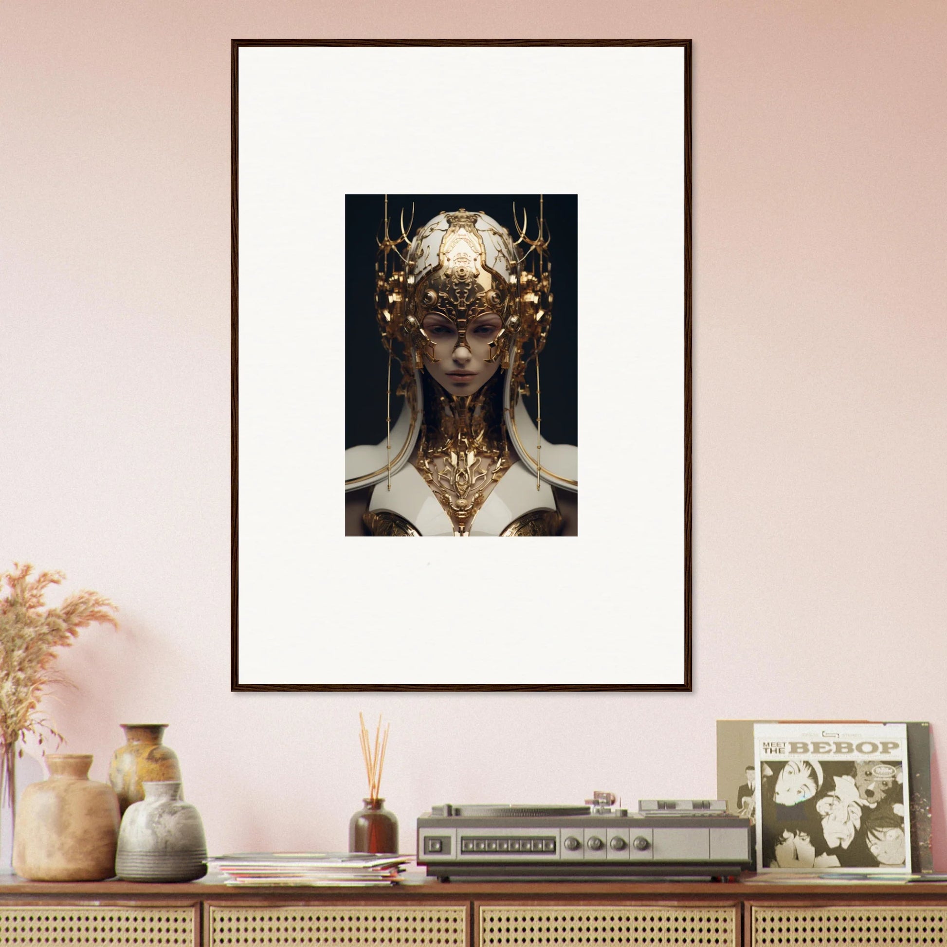 Framed canvas print of an Ethereal Sovereign with an ornate headdress for room decoration