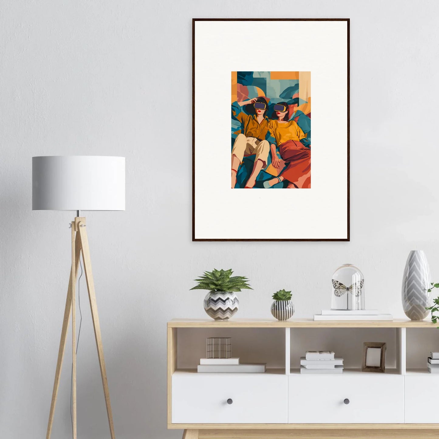 Framed canvas print of Cosmic Lovers Reve with vibrant colors for room decoration