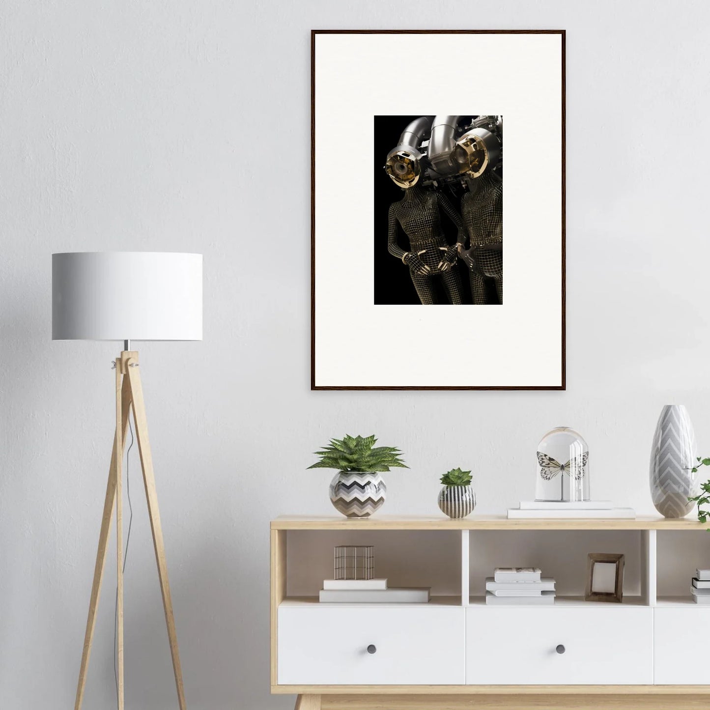 Framed canvas print of a person in golden horns for unique room decoration