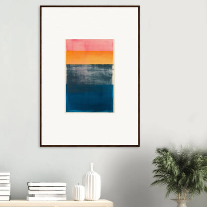 Abstract canvas print of blue frequencies, pink, orange, and gray blocks for room decoration