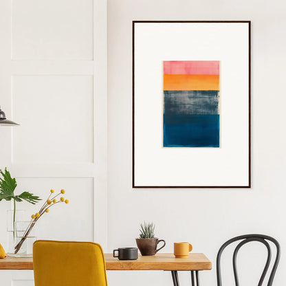 Framed canvas print of Sunset Blue Frequencies with vibrant pink, orange, gray, and blue bands