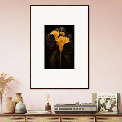 Framed canvas print of yellow calla lilies, perfect for room decoration and bloom couple vibes