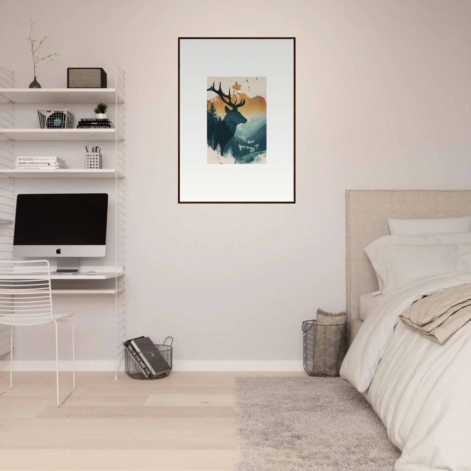 Framed canvas print of an abstract stag haze silhouette for stylish room decoration