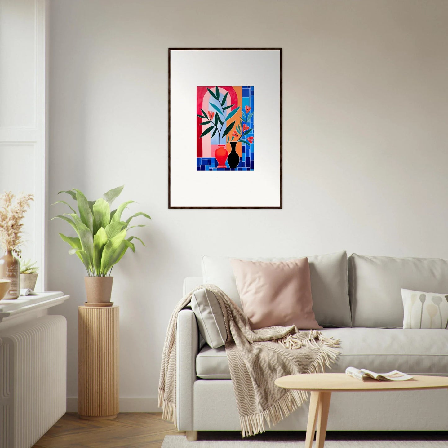 Framed abstract artwork with bold colors for vibrant room decor featuring Ceramic Blooms