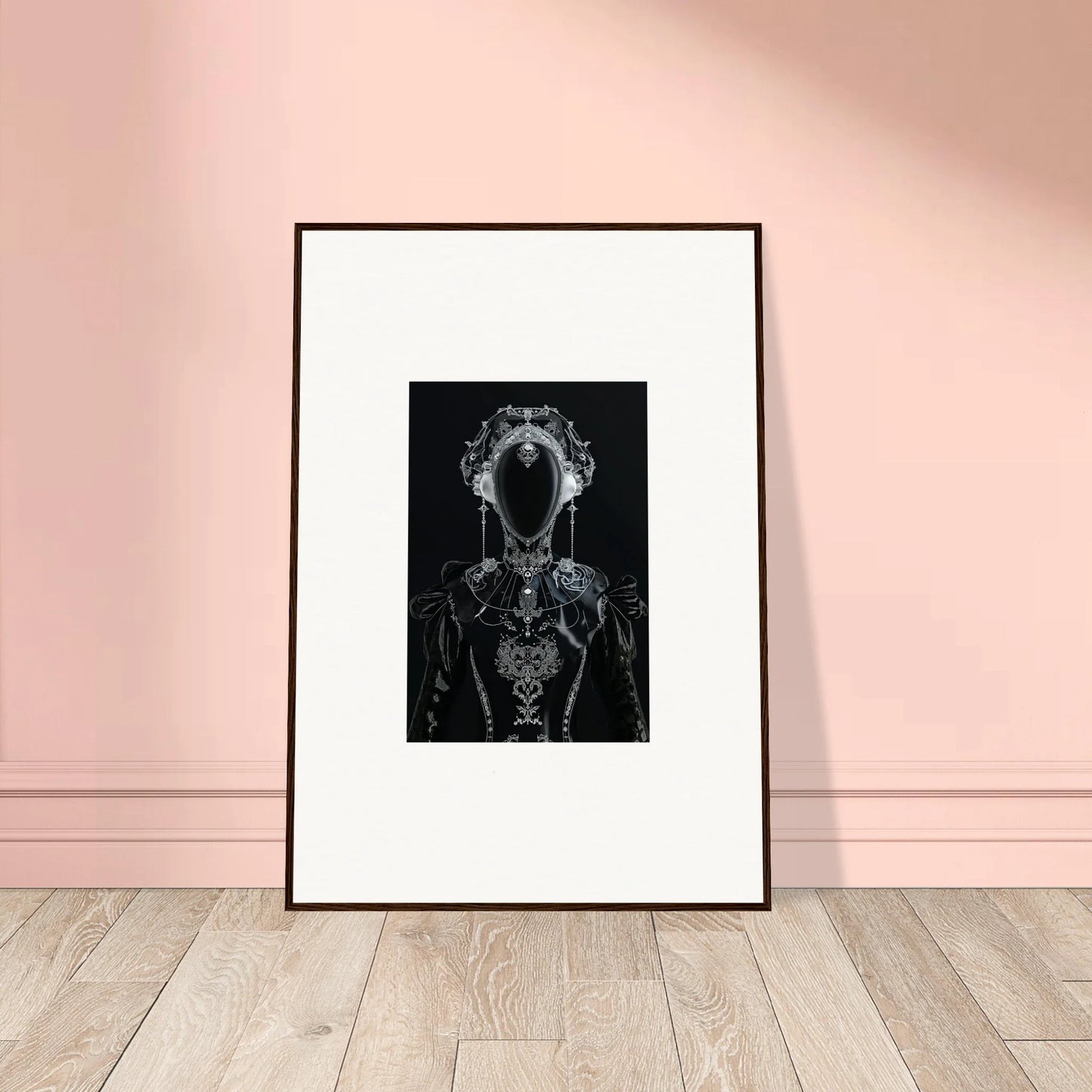 Framed black and white canvas print of abstract skeletal figure for room decoration