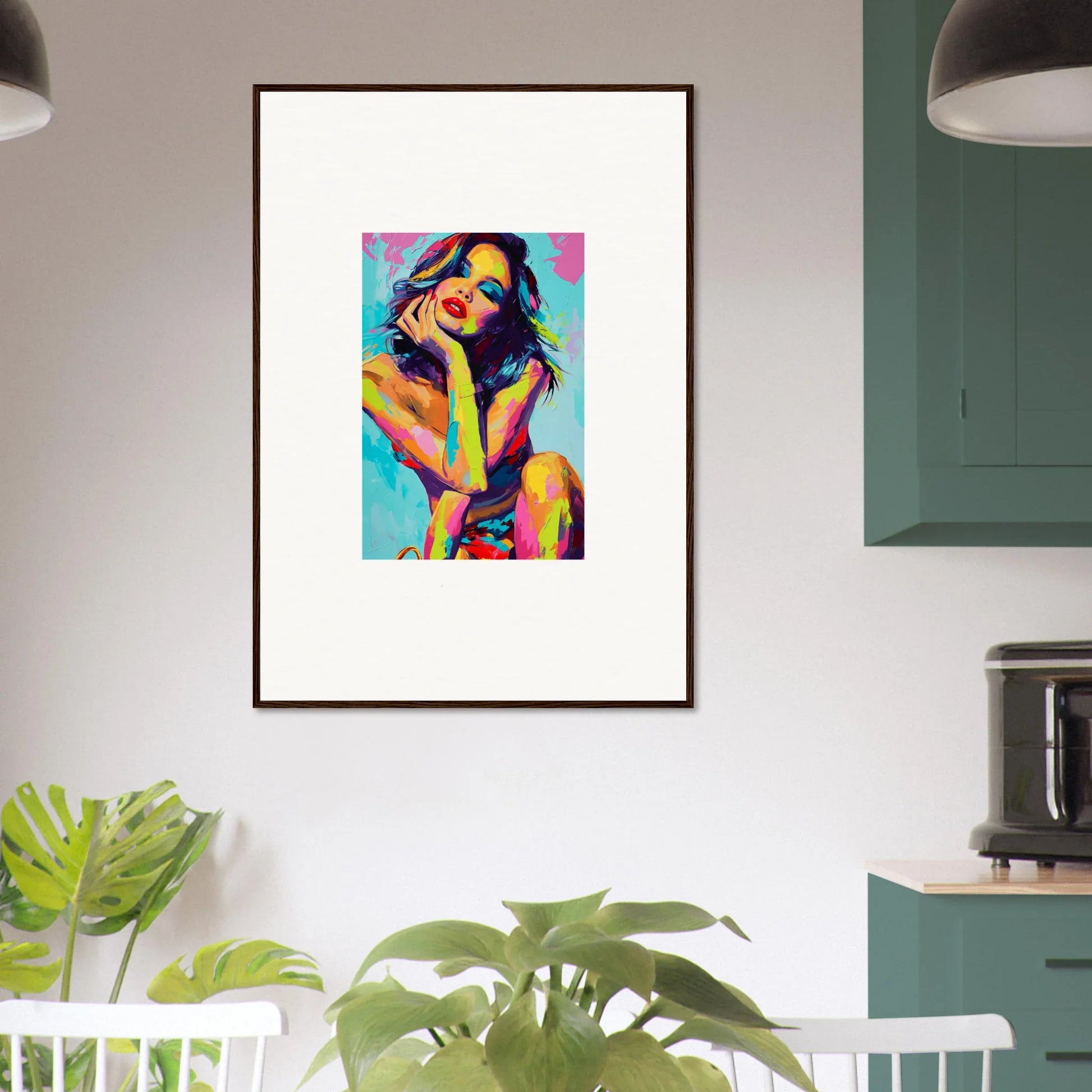 Colorful pop art portrait of a woman for trendy room decoration as a canvas print