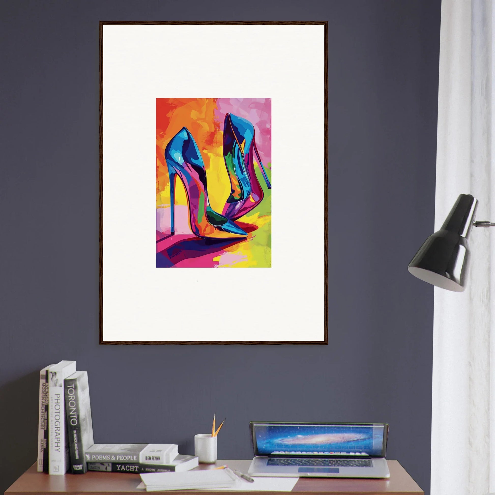 Colorful Canvas Print of Eclipse Shoes on a Vibrant Background for Room Decoration