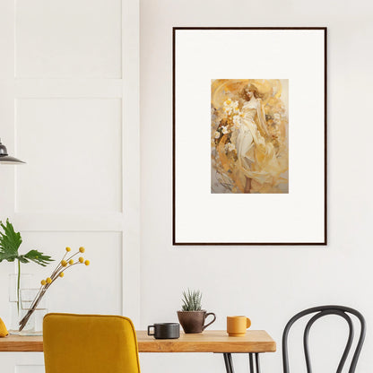 Framed canvas print of an ethereal symphony female figure in warm golden tones for room decoration