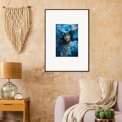 Framed canvas print of Dreaming Blue Symphony with blue floral elements for room decoration