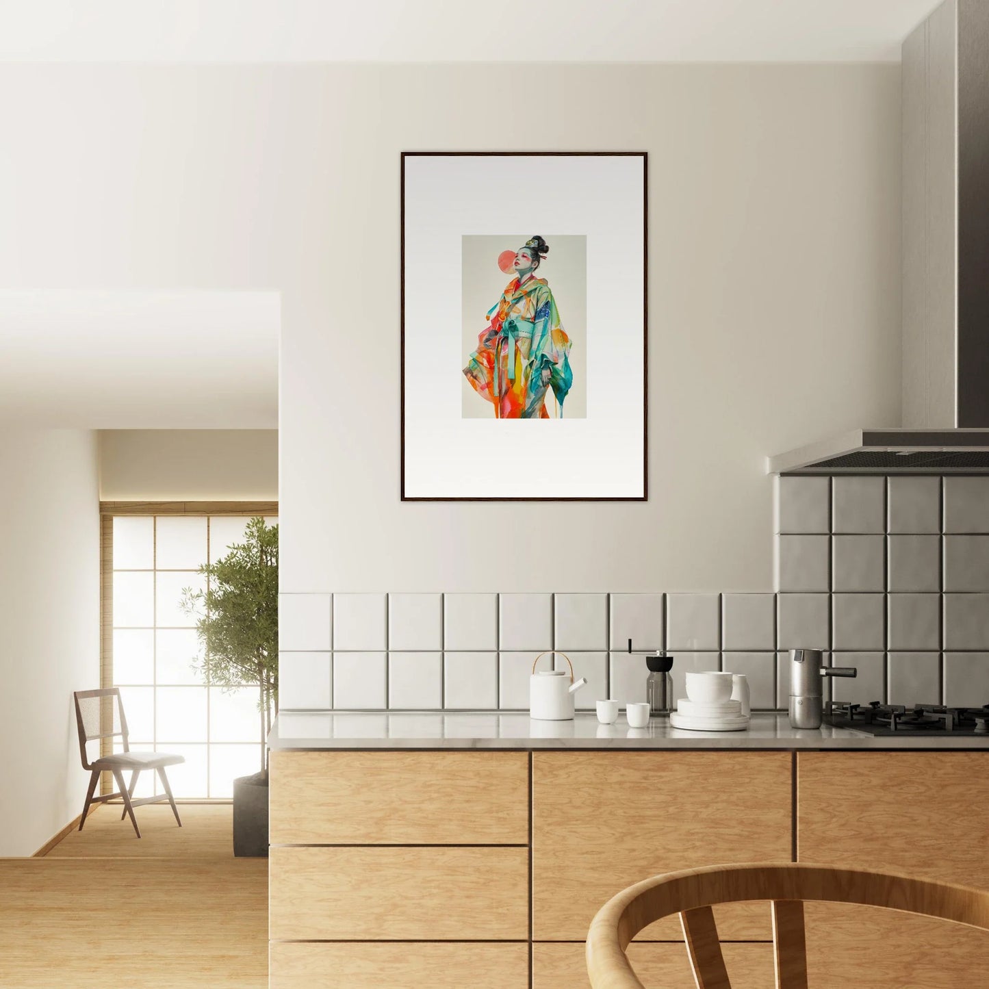 Colorful geisha canvas print, perfect for adding rainbow essence to your room decoration