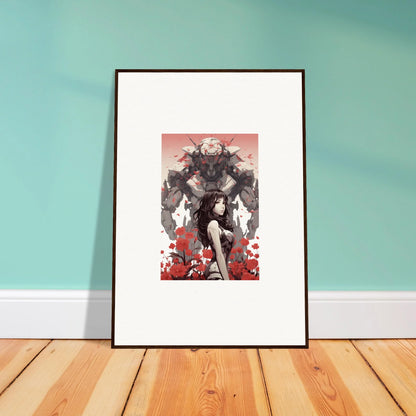 Stylized figure with mech behind, perfect for unique room decoration as canvas print wall art