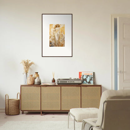 Wooden sideboard with cane-webbed doors adds charm to your Blossom Reverie room decoration