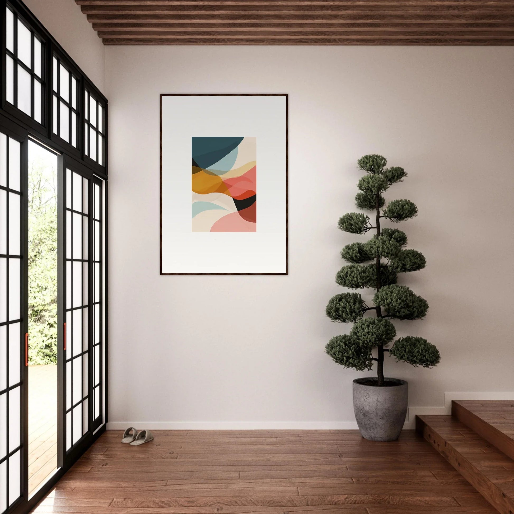 Abstract geometric canvas print in muted pastels, perfect for stylish room decoration