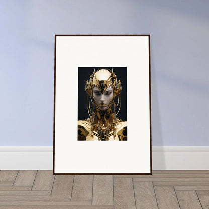 Futuristic golden figure artwork for the Harlequin Chirping Inventrix canvas print