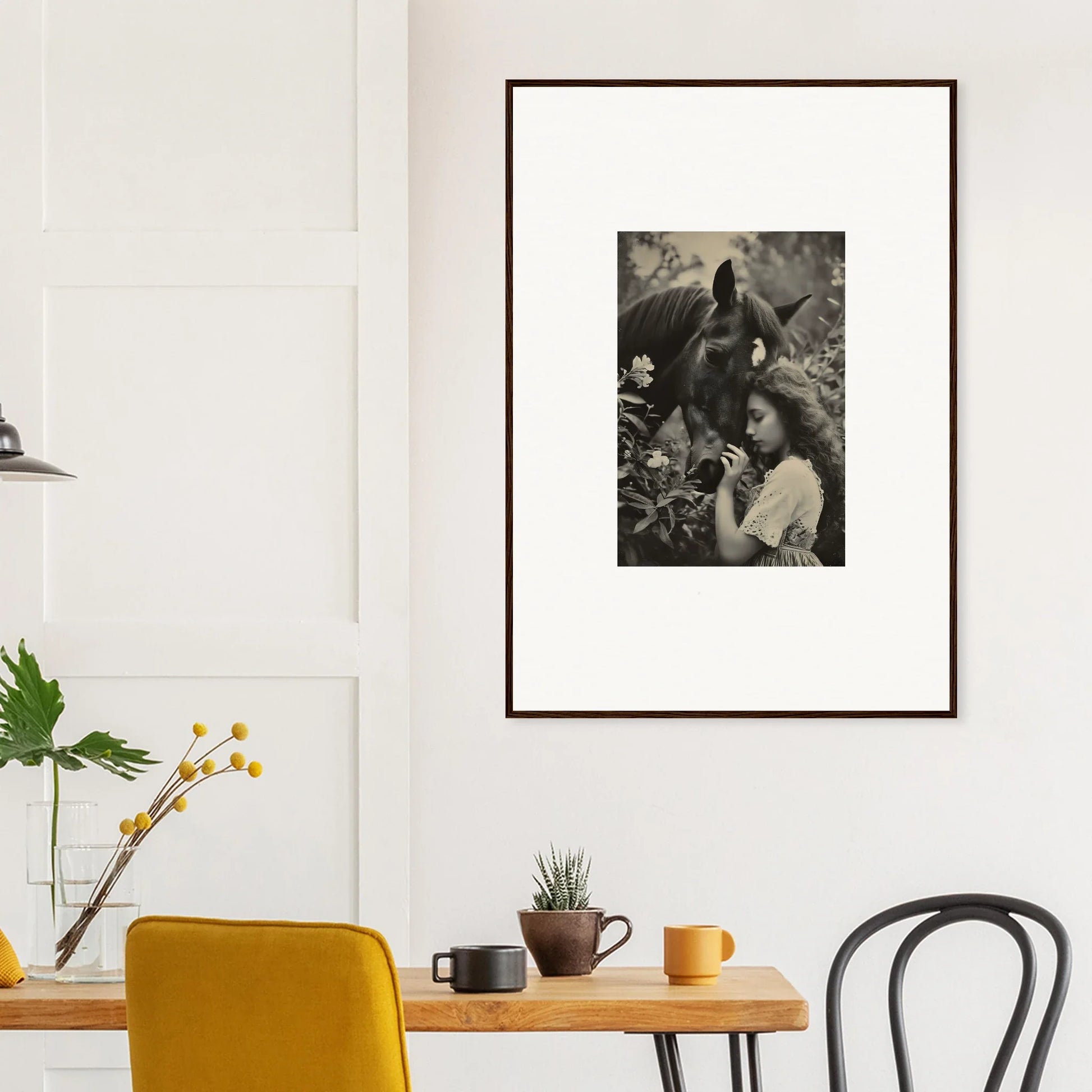 Framed black and white canvas print of two people, perfect for your Equinox Whispers room decoration